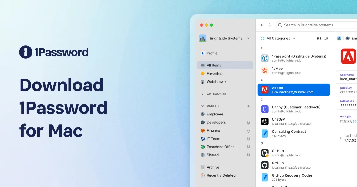 1Password: Password manager that autofills logins, cards and passkeys in your browser and Mac apps