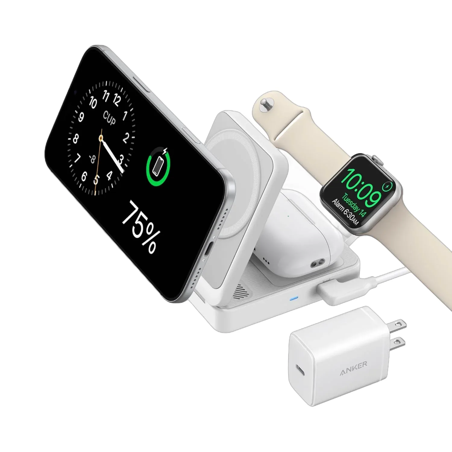 Anker MagGo Wireless Charging Station (3-in-1 Foldable): Foldable Qi2 charging station for iPhone, Apple Watch and AirPods with 15W MagSafe-compatible charging (3 of 3)