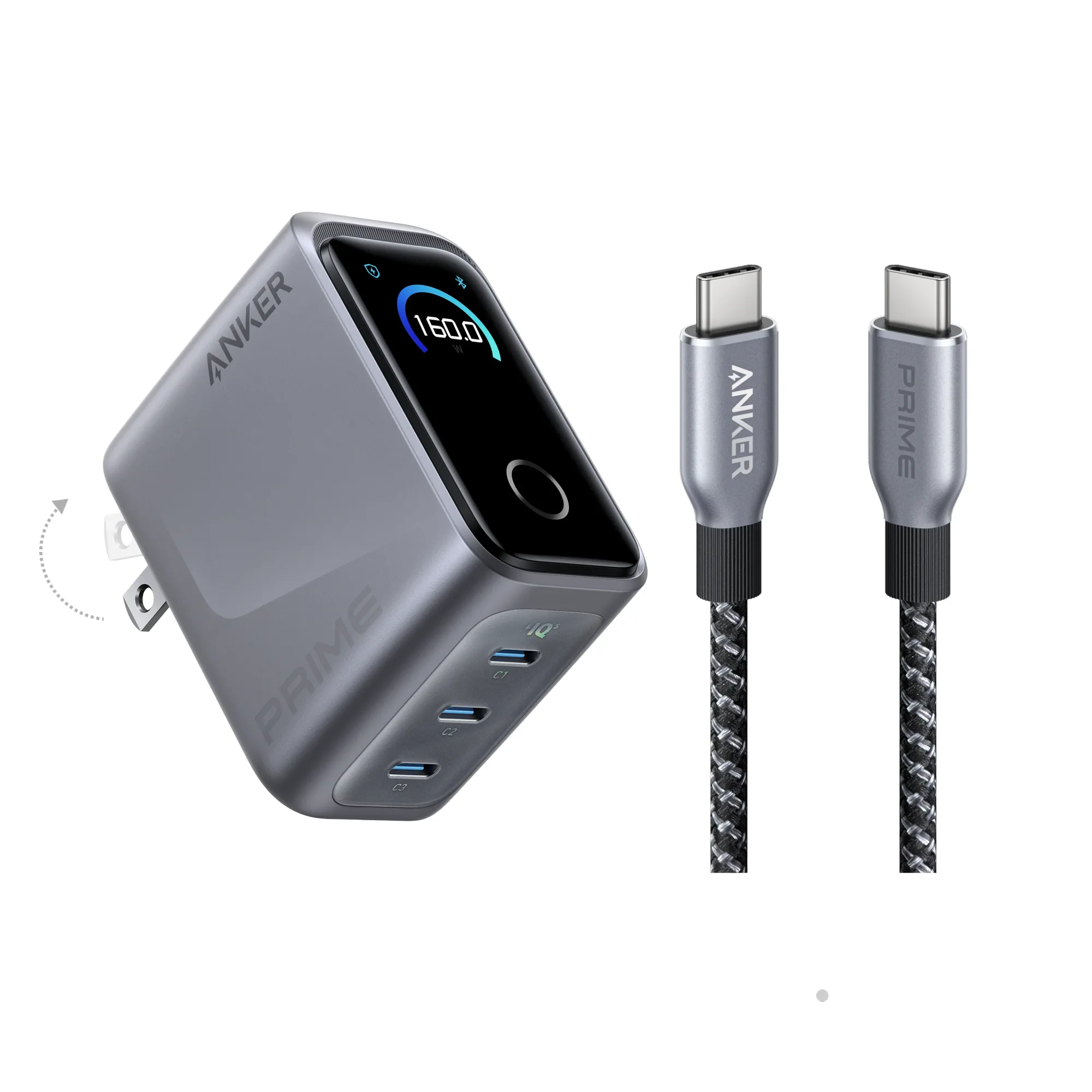 Anker Prime Charger (160W): Compact 160W three-port USB-C GaN charger with a smart display and 140W single-port output (3 of 3)
