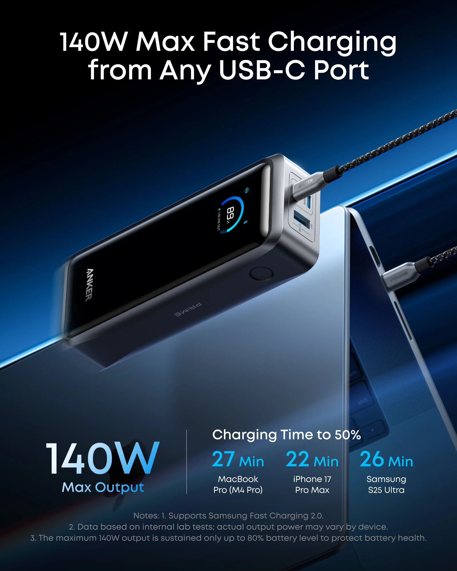Anker Prime Power Bank (26K 300W): 26,250mAh power bank with 300W total output, 140W USB-C charging, and a smart display (3 of 4)