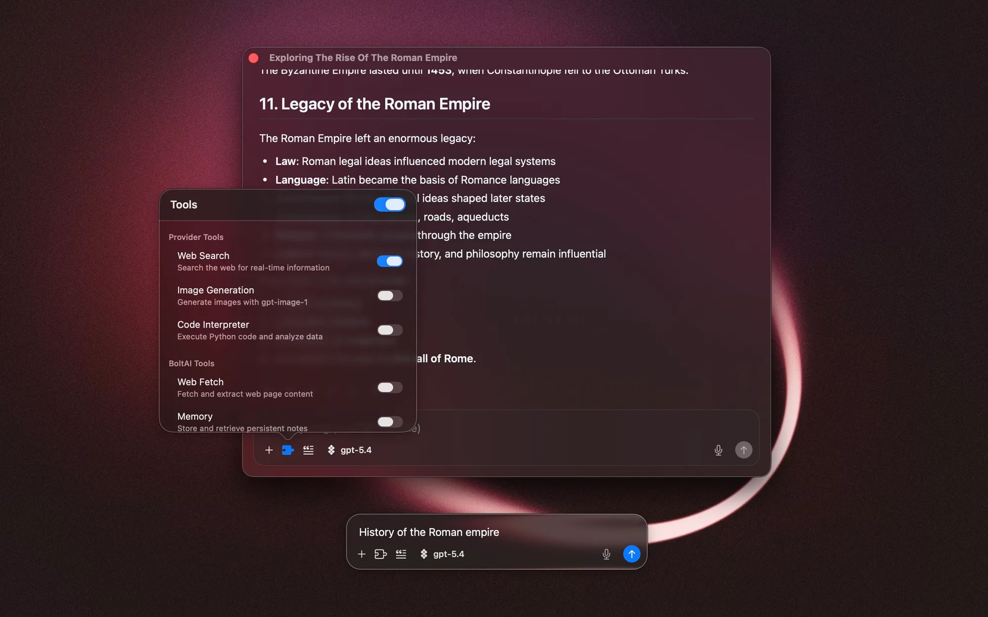 BoltAI: Native Mac AI chat workspace for 300+ cloud and local models, with agents and MCP tools (3 of 7)