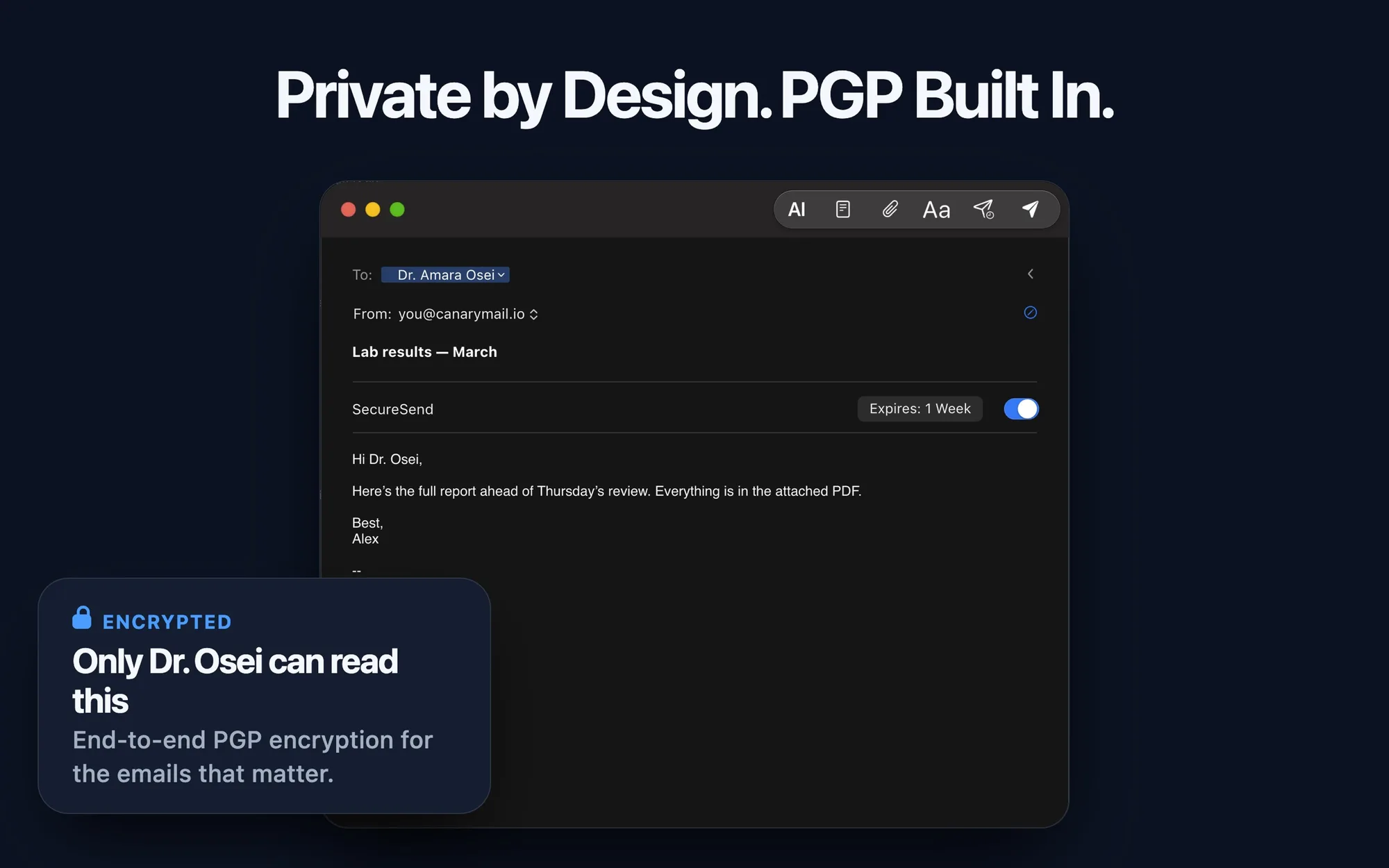Canary Mail: Email client for multiple accounts with an AI writing assistant, read receipts and PGP encryption (5 of 8)