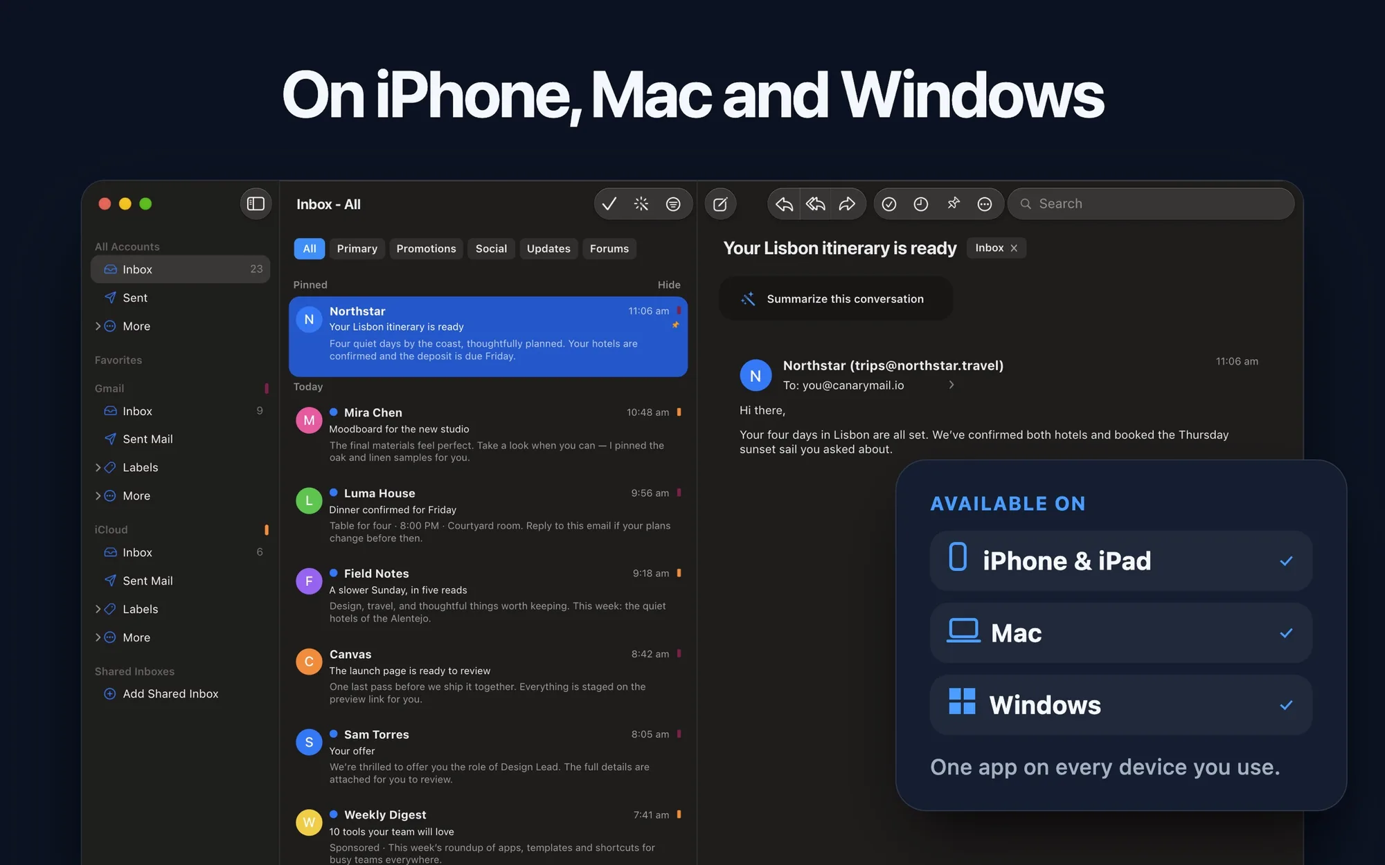 Canary Mail: Email client for multiple accounts with an AI writing assistant, read receipts and PGP encryption (4 of 8)