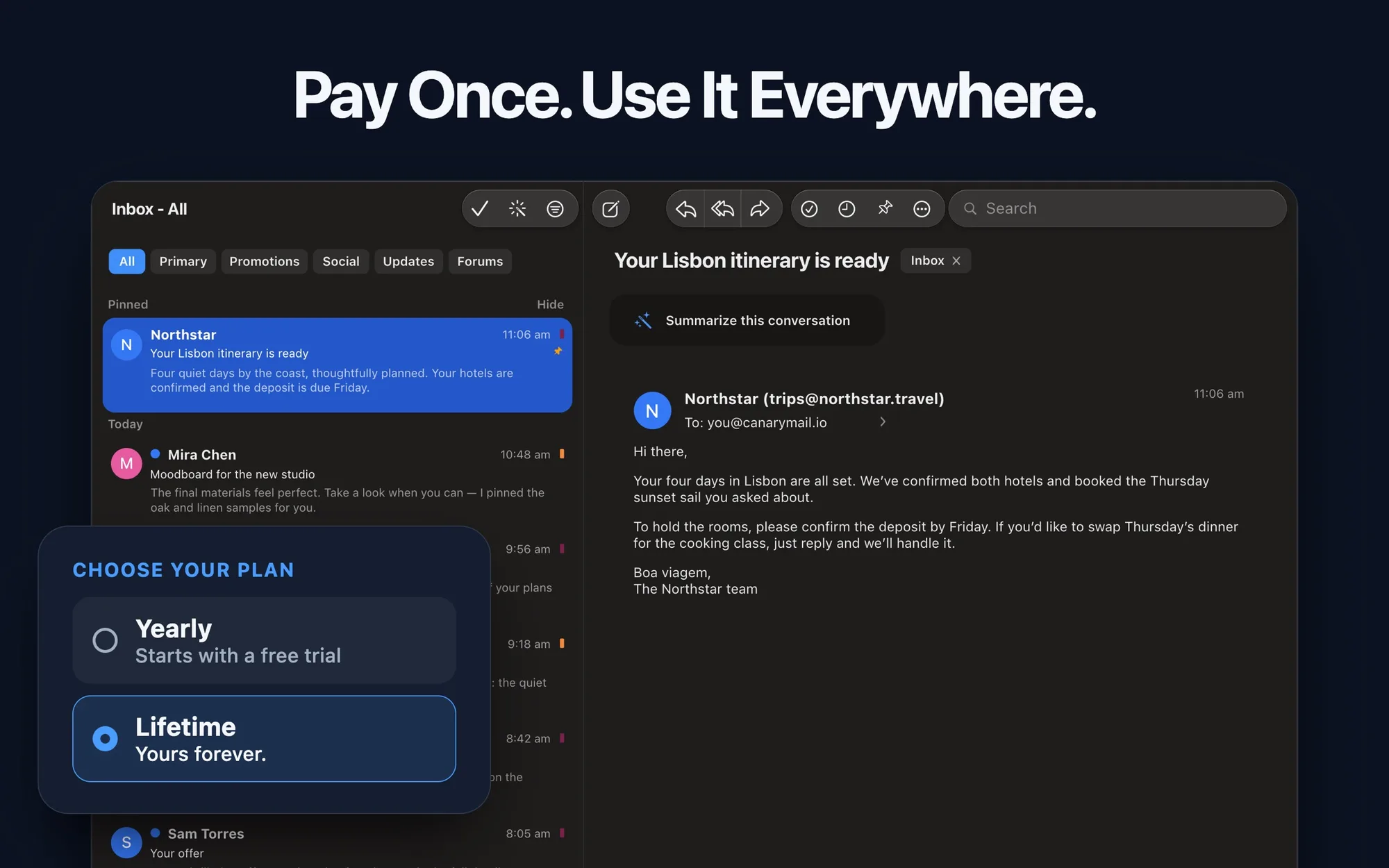 Canary Mail: Email client for multiple accounts with an AI writing assistant, read receipts and PGP encryption (3 of 8)
