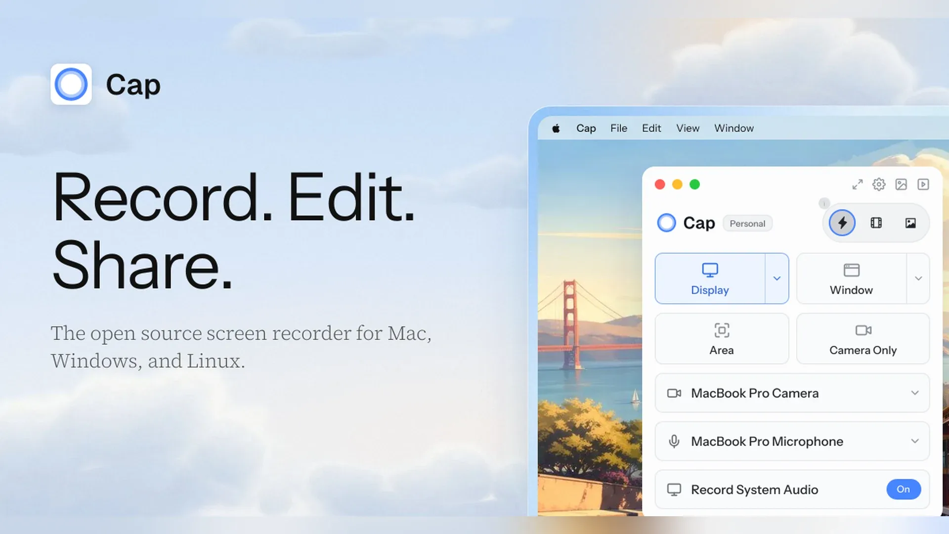 Cap: Open-source screen recorder that copies a share link when you stop, plus a studio editor