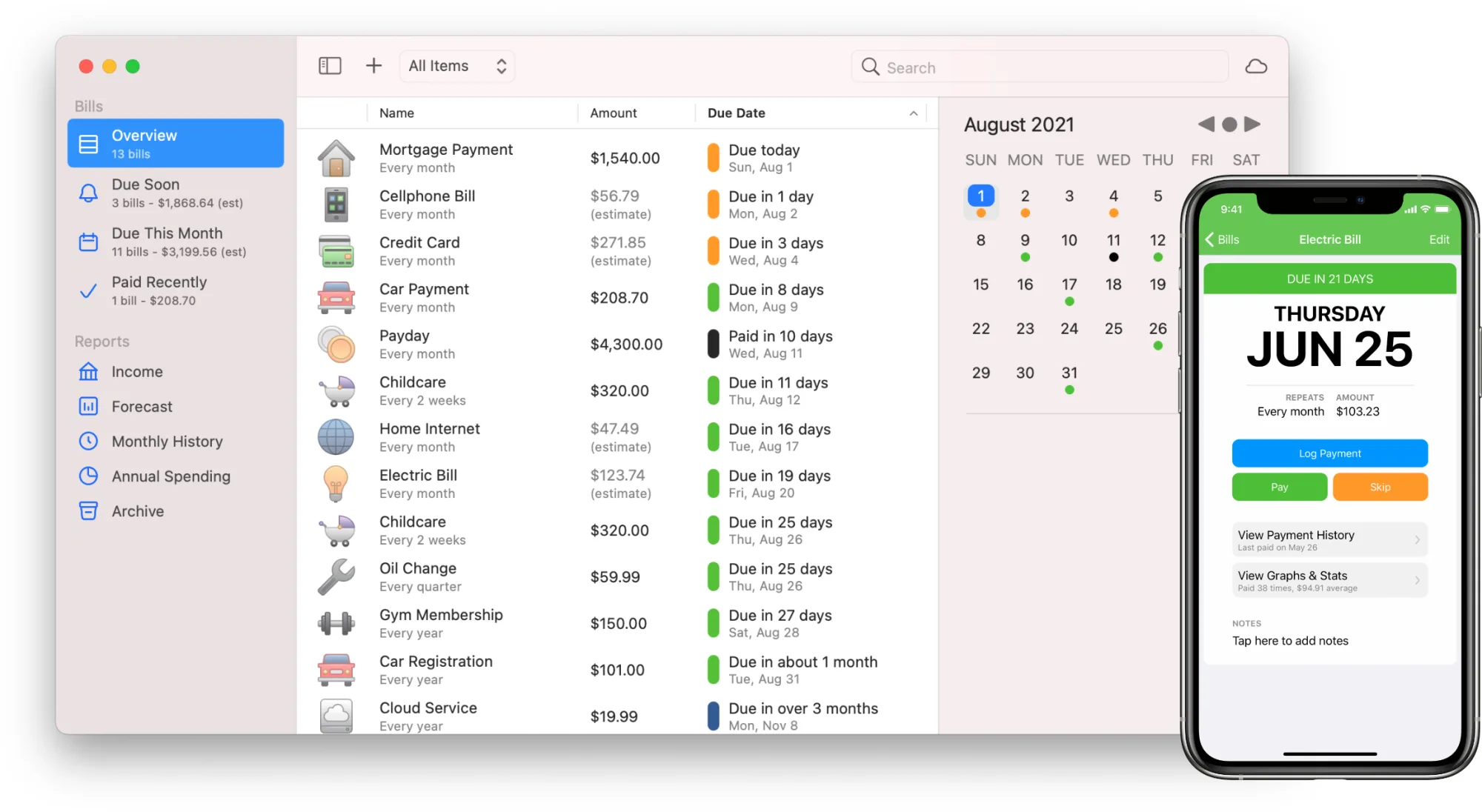 Chronicle: Bill organizer that reminds you when bills are due and tracks your payment history
