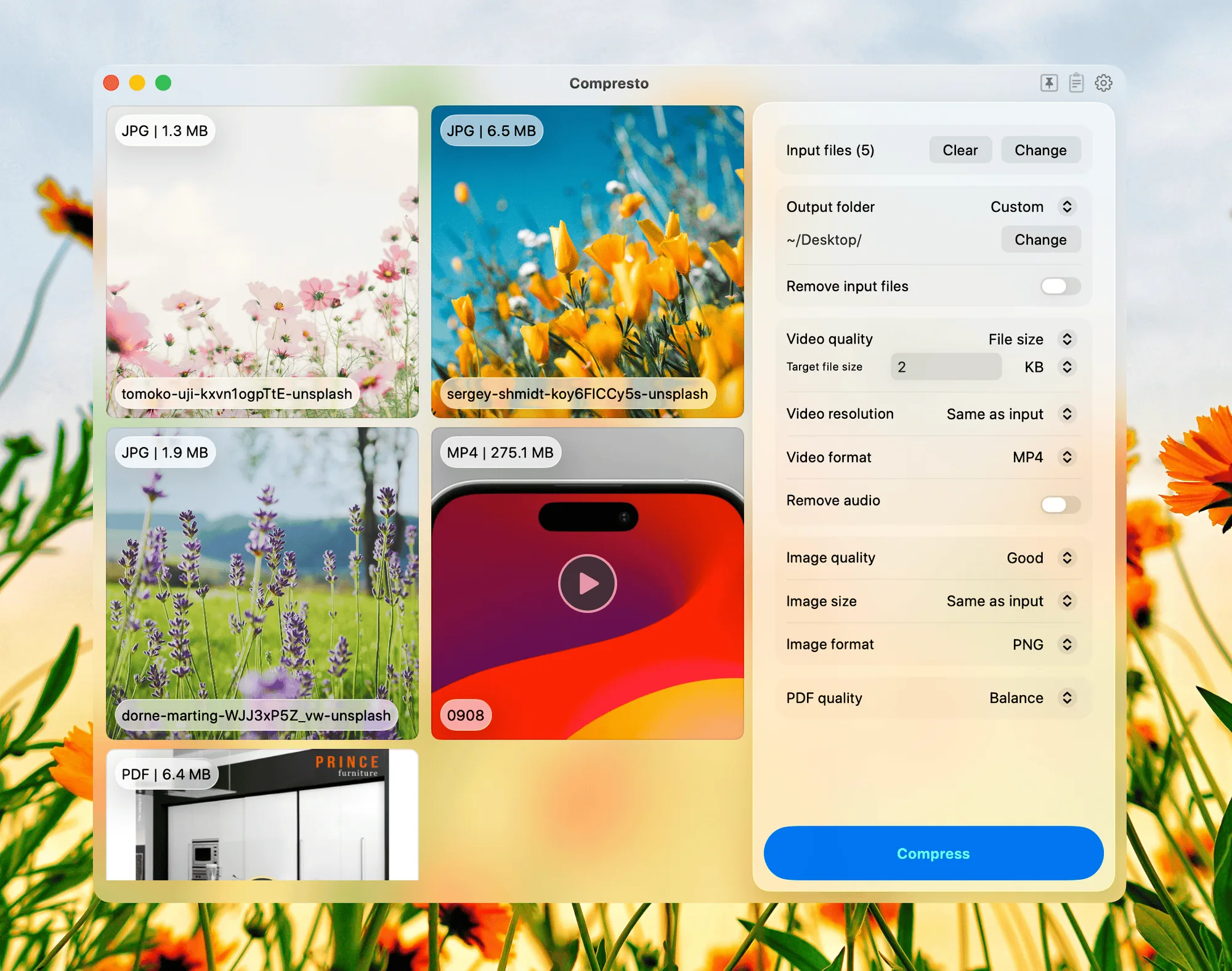 Compresto: Batch compression for videos, images, GIFs and PDFs that runs offline on your Mac (3 of 4)