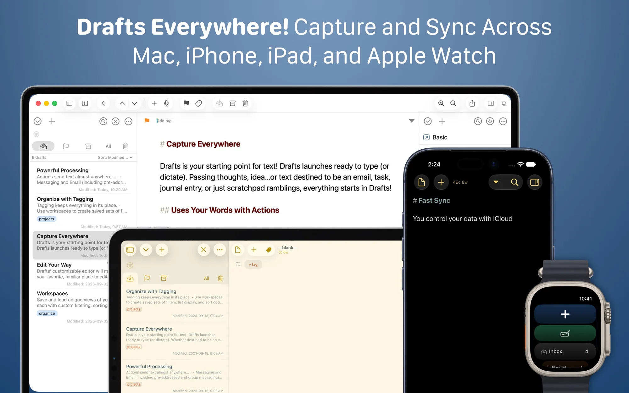 Drafts: Quick-capture notes app that opens to a blank page and sends text to other apps with actions (5 of 7)