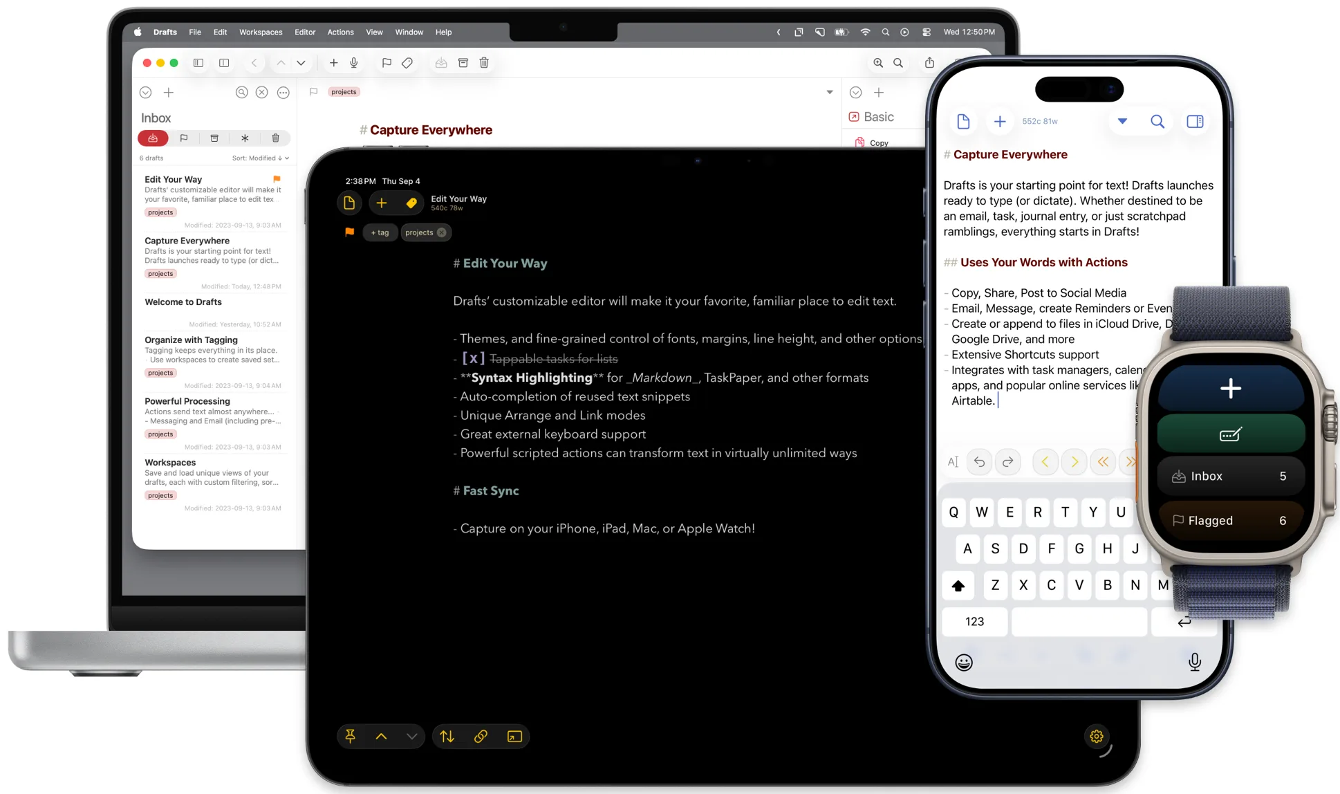 Drafts: Quick-capture notes app that opens to a blank page and sends text to other apps with actions (7 of 7)
