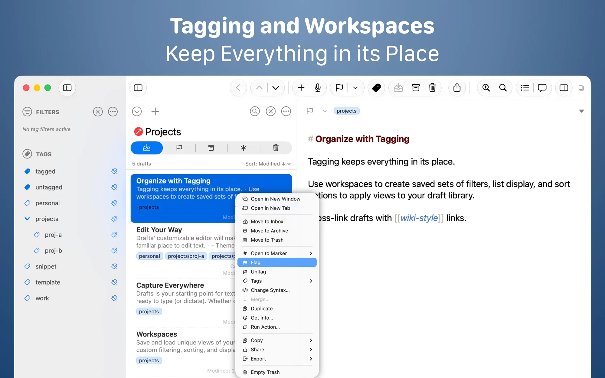 Drafts: Quick-capture notes app that opens to a blank page and sends text to other apps with actions (3 of 7)