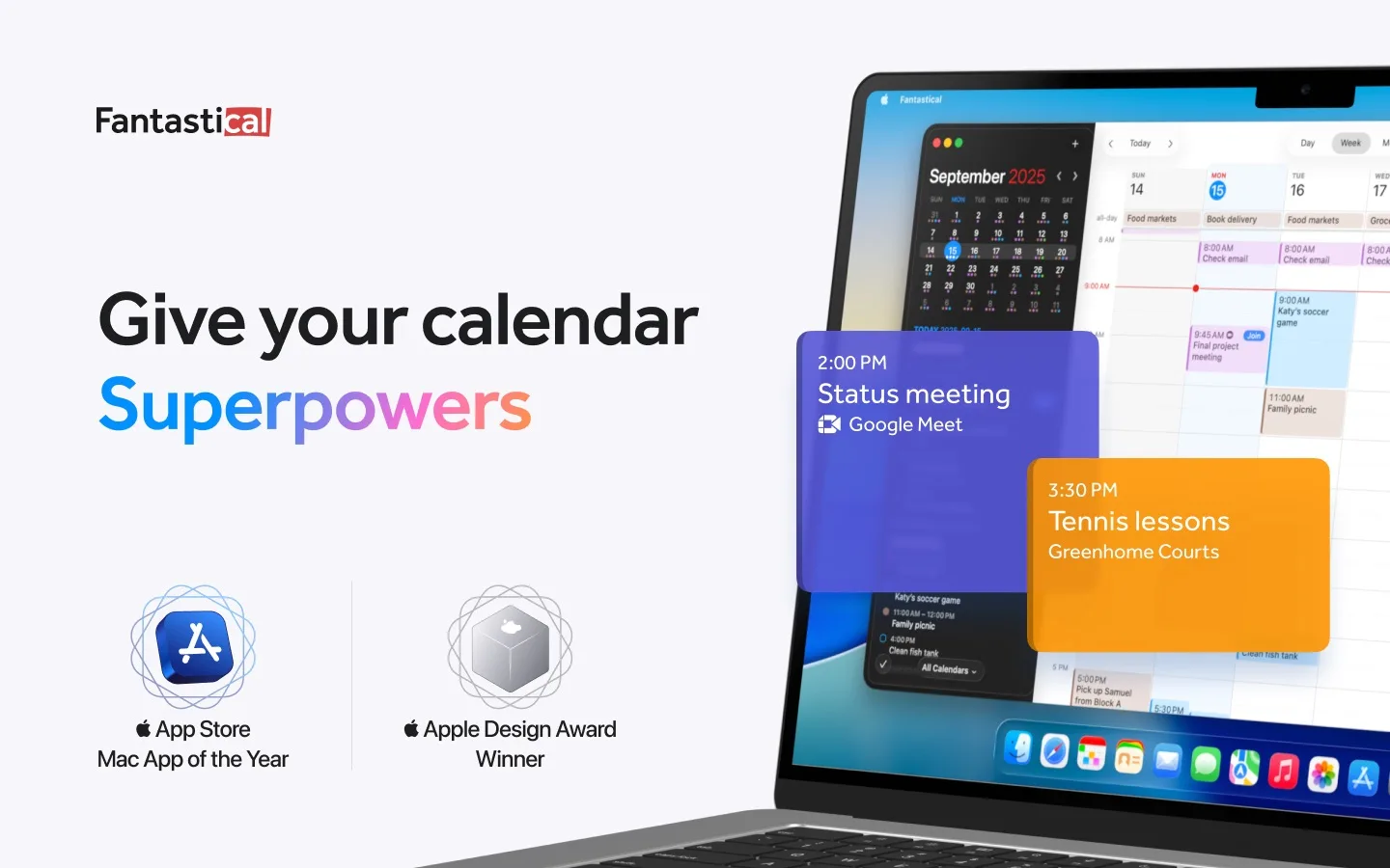 Fantastical: Calendar and tasks app that turns typed sentences into events, with scheduling links and meeting polls