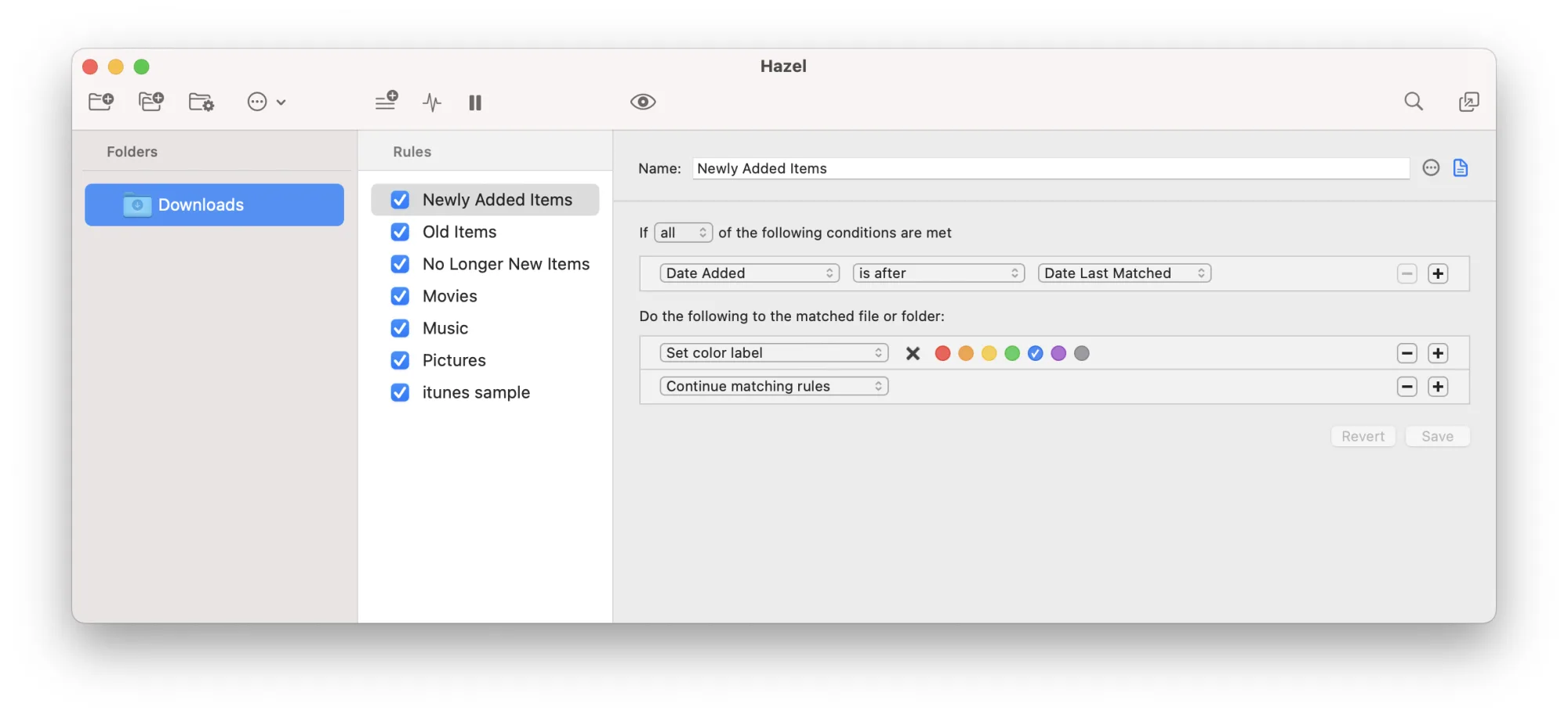 Hazel: Rule-based file organizer that watches folders and moves, renames, tags and cleans up files for you