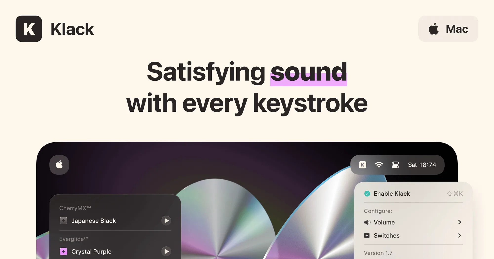Klack: Menu bar app that plays mechanical keyboard sounds as you type (3 of 4)