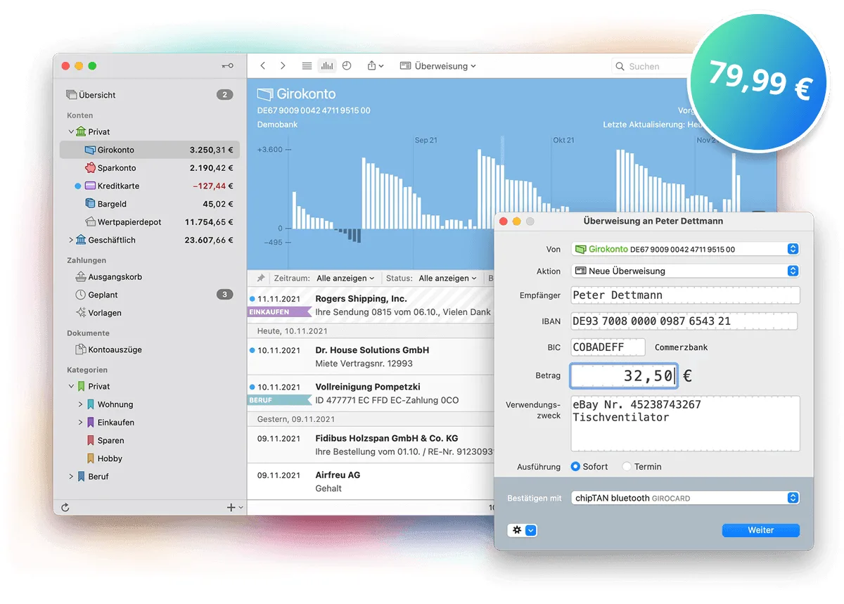 MoneyMoney: German online banking app for Mac with FinTS/HBCI transfers, categories and budgets (2 of 8)