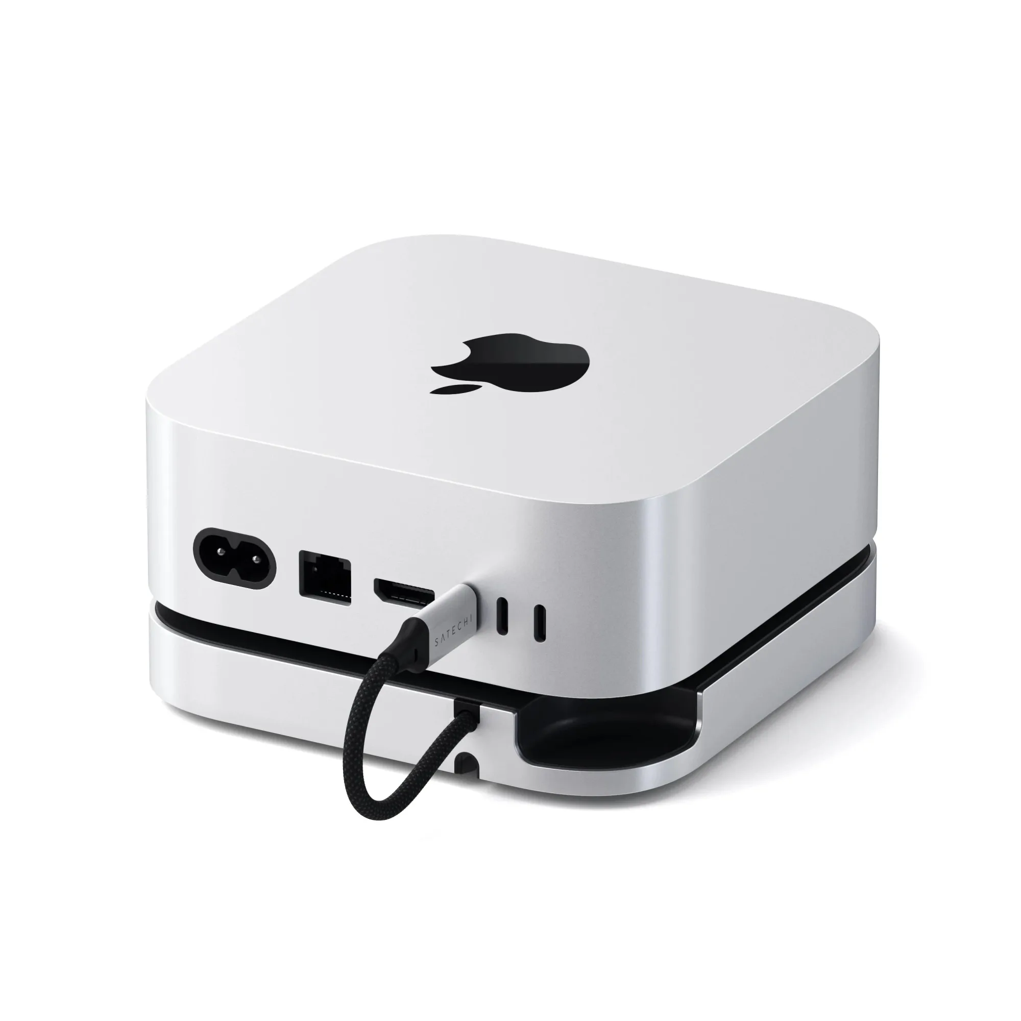 Satechi Mac mini M4 Stand & Hub: Aluminum Mac mini stand and hub with front ports and a built-in NVMe SSD enclosure (5 of 8)