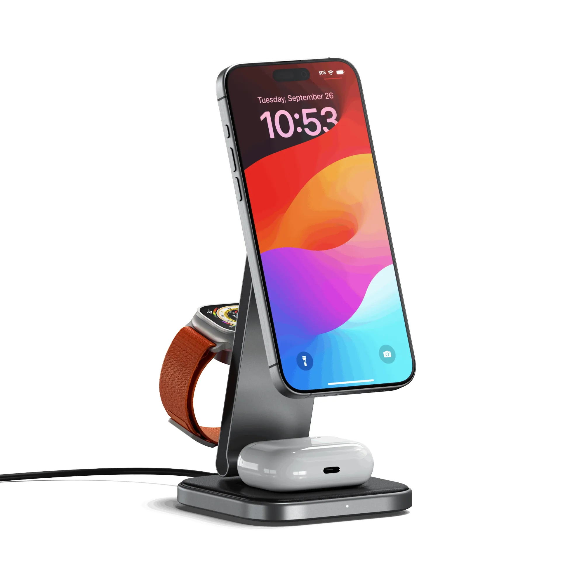 Satechi 3-in-1 Foldable Qi2 Wireless Charging Stand: Foldable Qi2 stand that charges an iPhone, AirPods and Apple Watch at once, sized for travel (2 of 6)