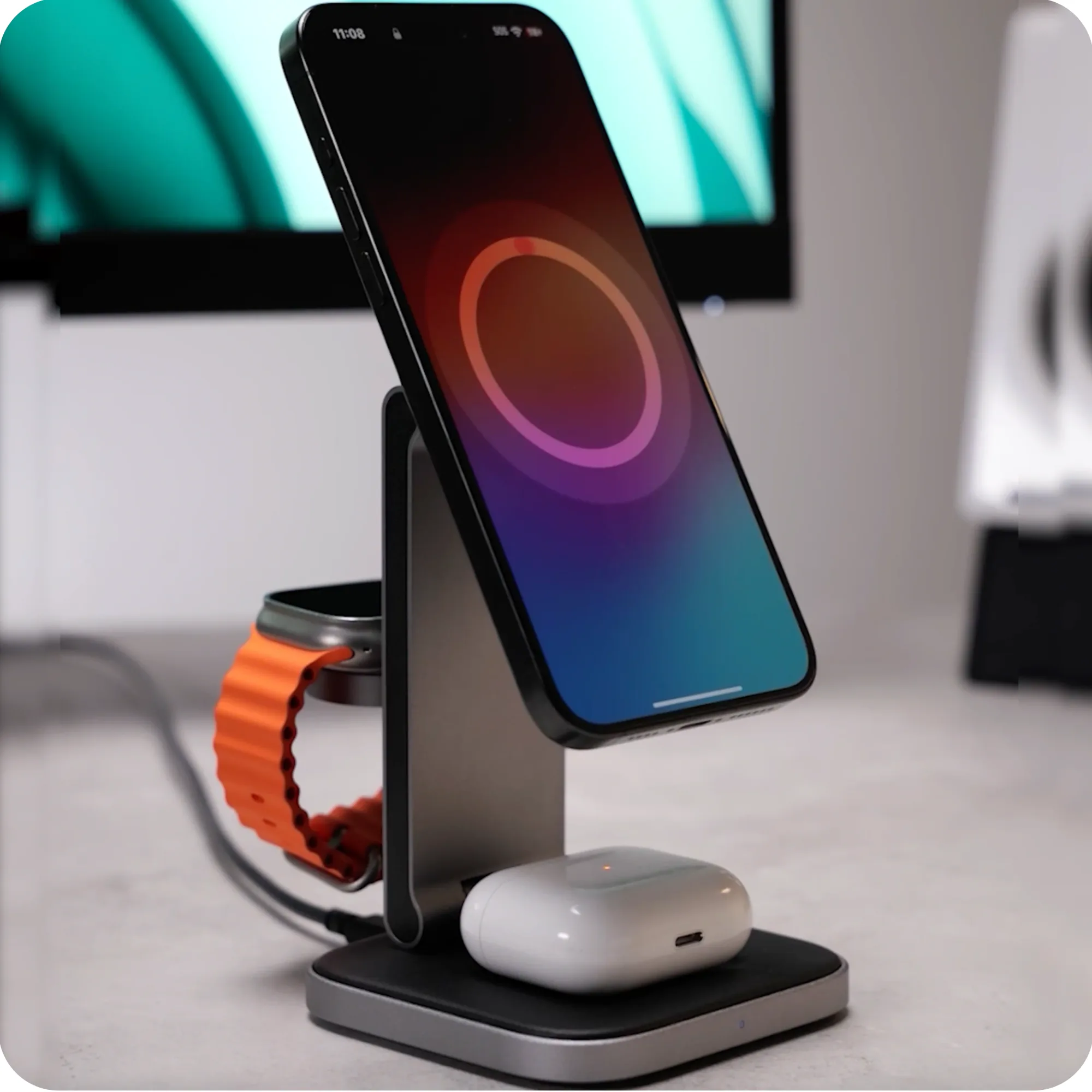 Satechi 3-in-1 Foldable Qi2 Wireless Charging Stand: Foldable Qi2 stand that charges an iPhone, AirPods and Apple Watch at once, sized for travel (4 of 6)