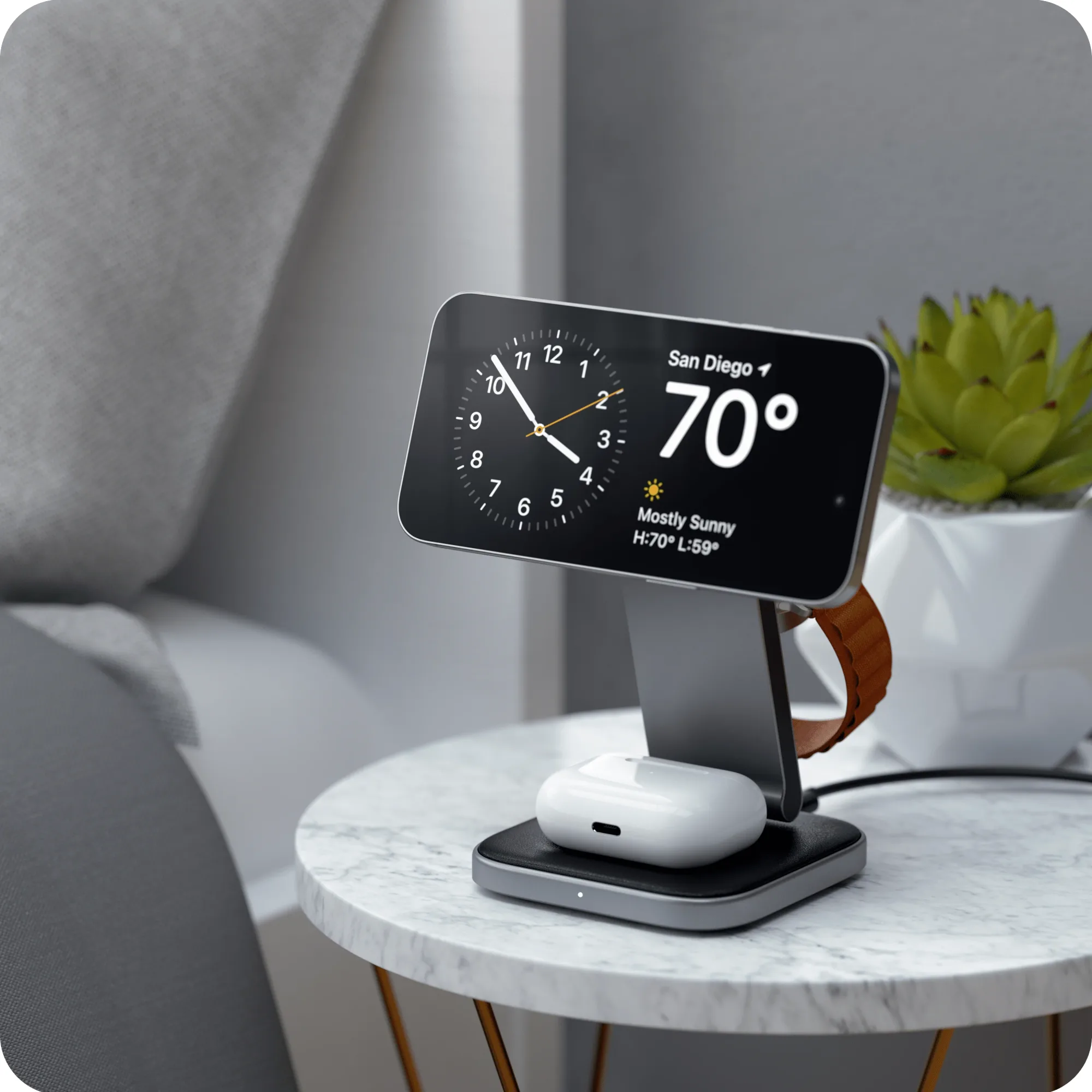 Satechi 3-in-1 Foldable Qi2 Wireless Charging Stand: Foldable Qi2 stand that charges an iPhone, AirPods and Apple Watch at once, sized for travel (3 of 6)