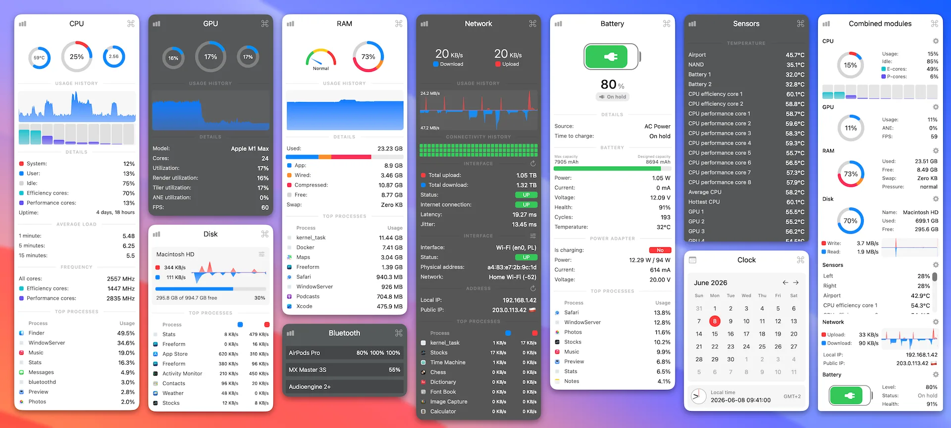 Stats: Free menu bar system monitor for CPU, GPU, memory, disk, network, sensors and battery