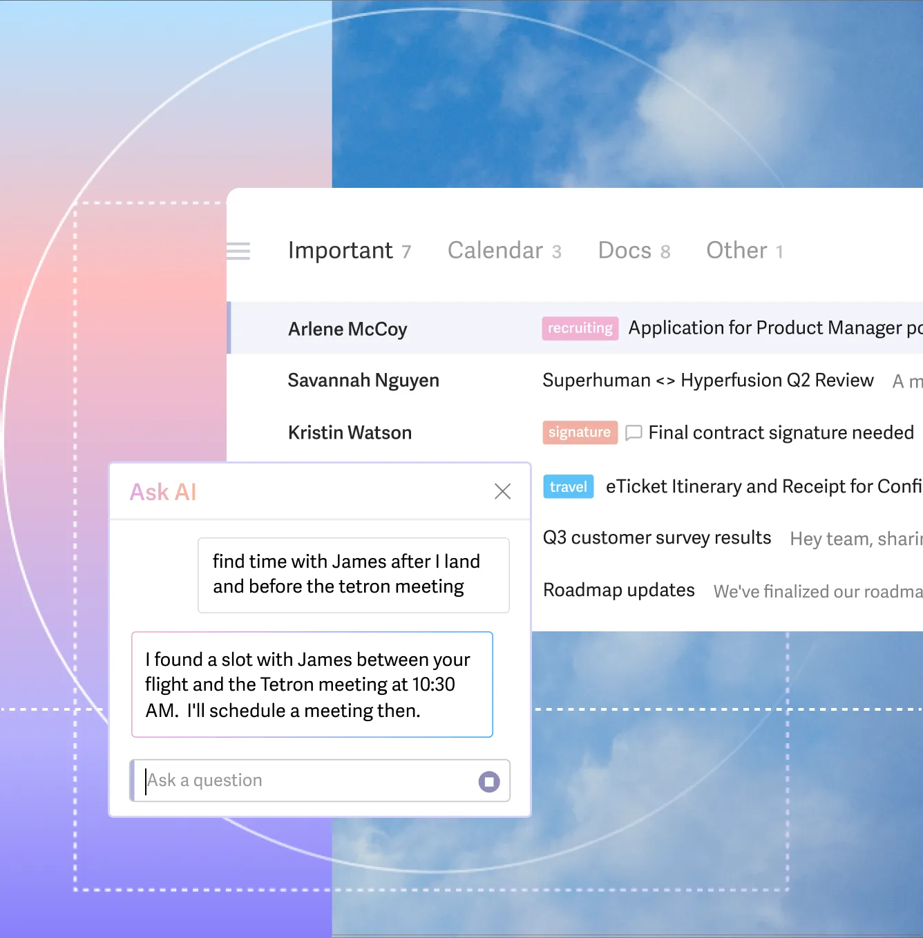 Superhuman: AI email app with a Split Inbox, auto-drafted replies and booking links that track your availability