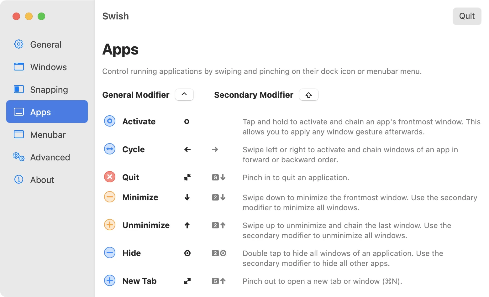 Swish: Trackpad gestures for snapping, closing, minimizing and moving windows between screens and Spaces (4 of 4)