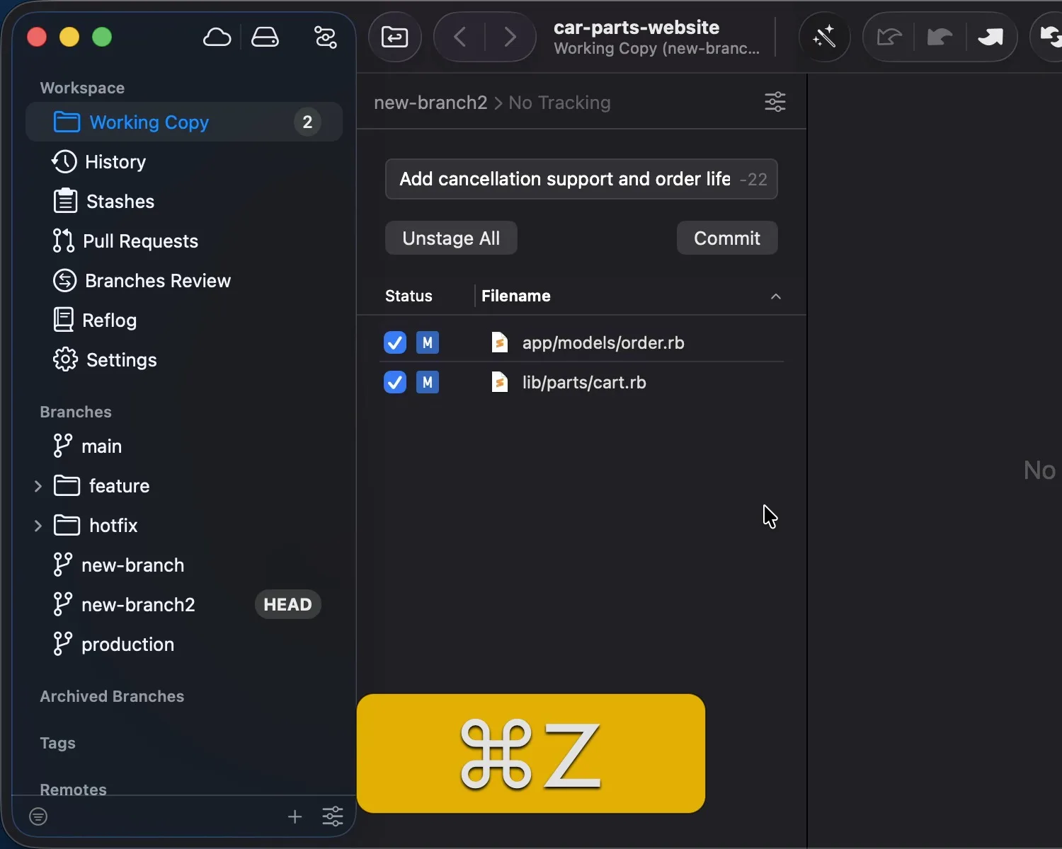 Tower: Git client for Mac with drag and drop, undo, interactive rebase, stacked branches and pull requests (2 of 8)