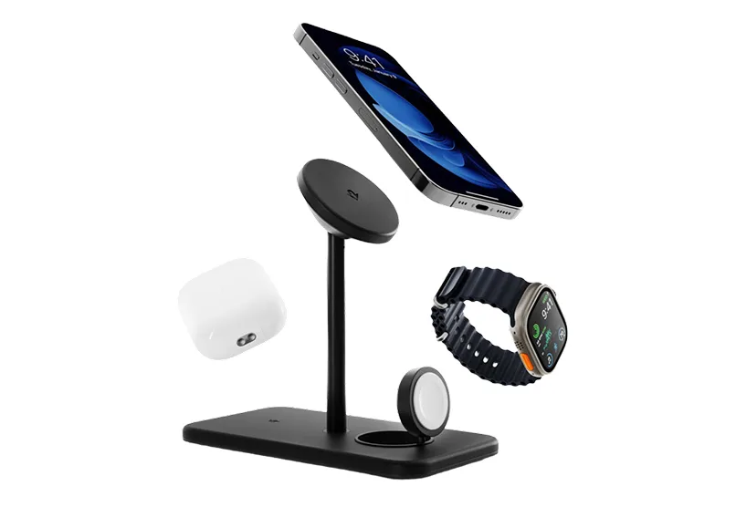Twelve South HiRise 3 Deluxe: 3-in-1 MagSafe stand that charges iPhone, Apple Watch and AirPods from one outlet