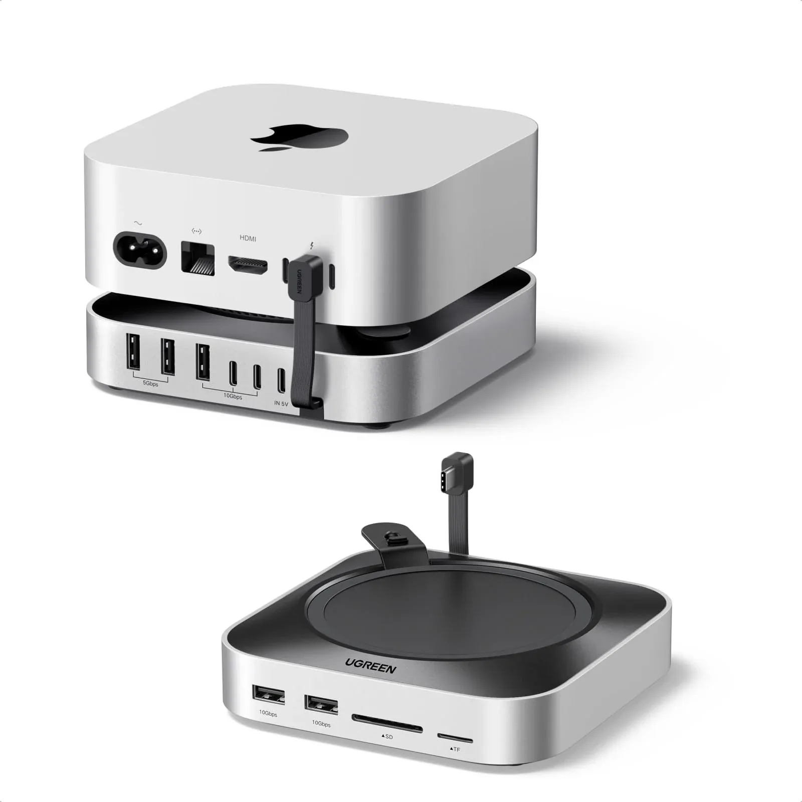 UGREEN Mac mini M4 Docking Station: Stand-style dock for Mac mini M4 with an M.2 NVMe SSD slot, 10Gbps USB ports, and an SD card reader (2 of 8)