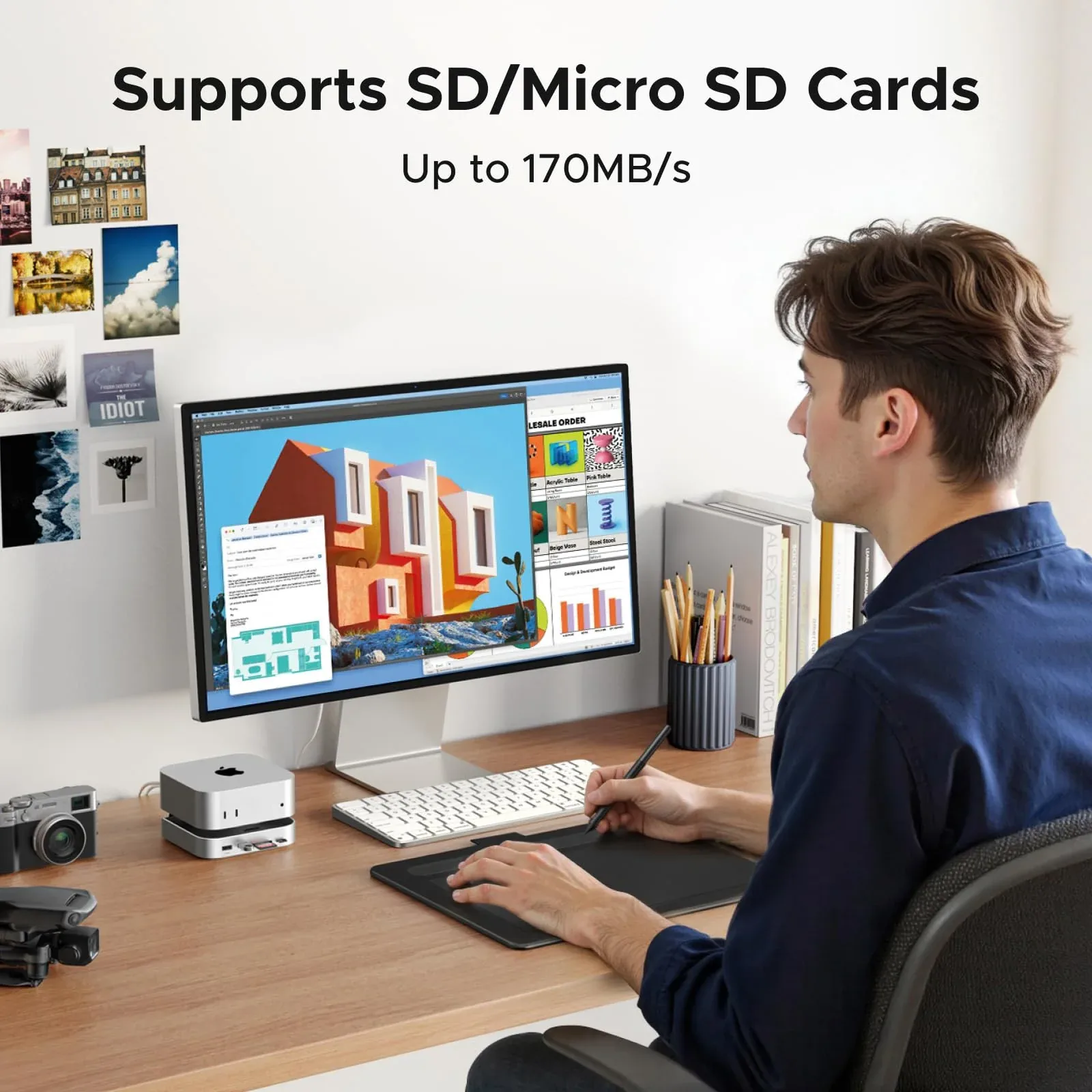 UGREEN Mac mini M4 Docking Station: Stand-style dock for Mac mini M4 with an M.2 NVMe SSD slot, 10Gbps USB ports, and an SD card reader (7 of 8)
