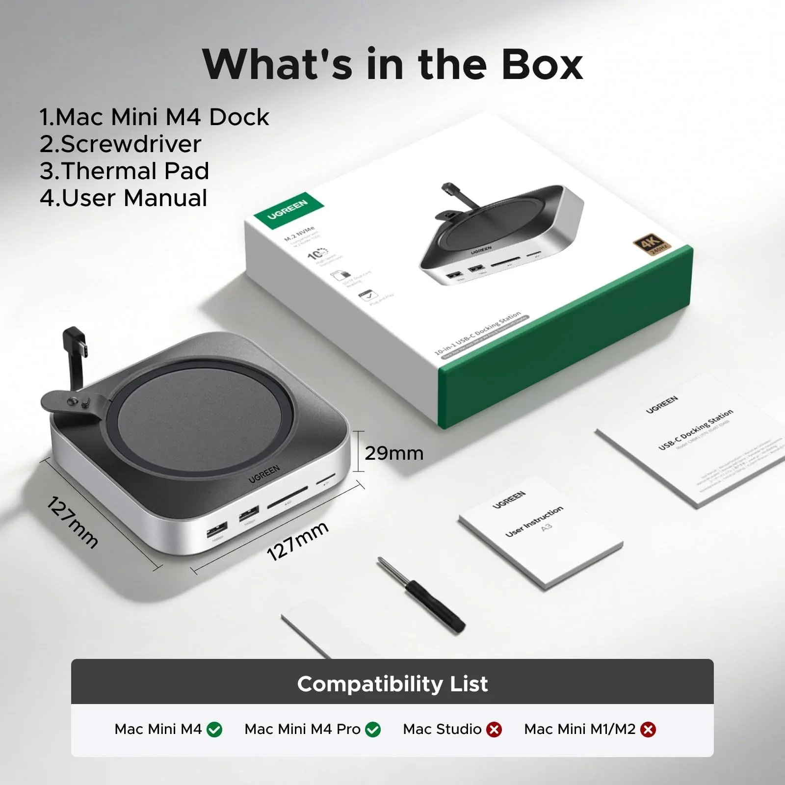 UGREEN Mac mini M4 Docking Station: Stand-style dock for Mac mini M4 with an M.2 NVMe SSD slot, 10Gbps USB ports, and an SD card reader (8 of 8)