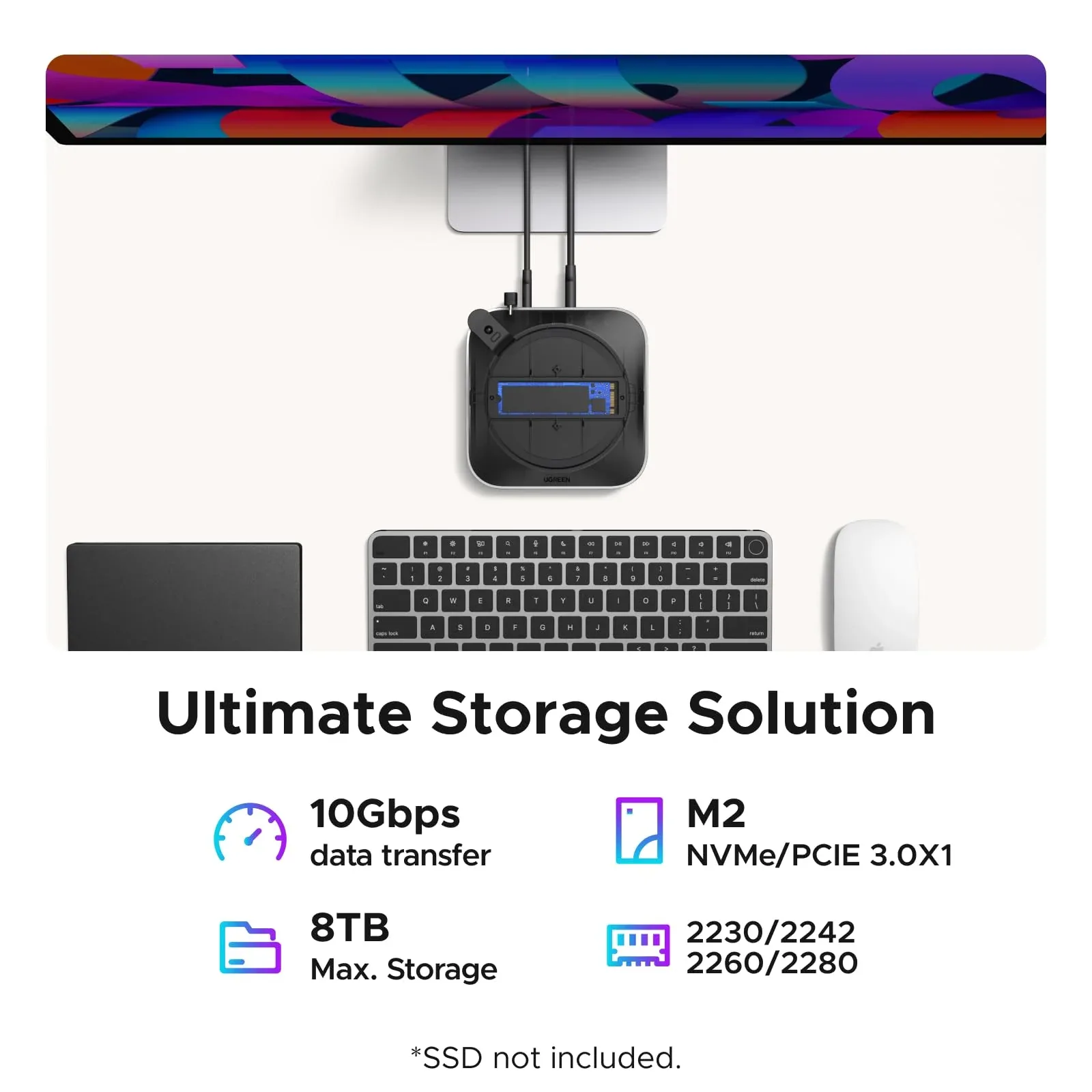 UGREEN Mac mini M4 Docking Station: Stand-style dock for Mac mini M4 with an M.2 NVMe SSD slot, 10Gbps USB ports, and an SD card reader (5 of 8)