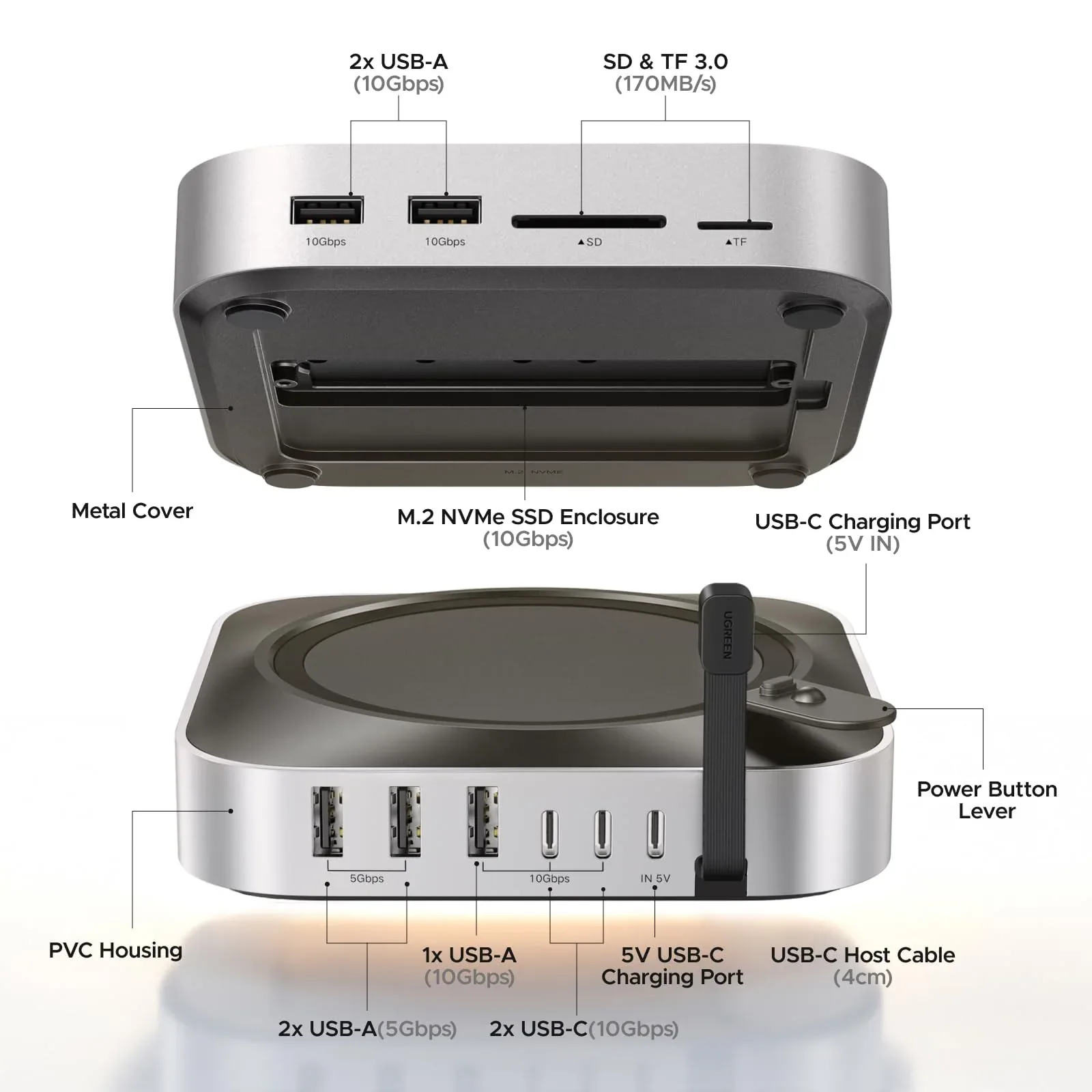 UGREEN Mac mini M4 Docking Station: Stand-style dock for Mac mini M4 with an M.2 NVMe SSD slot, 10Gbps USB ports, and an SD card reader (4 of 8)
